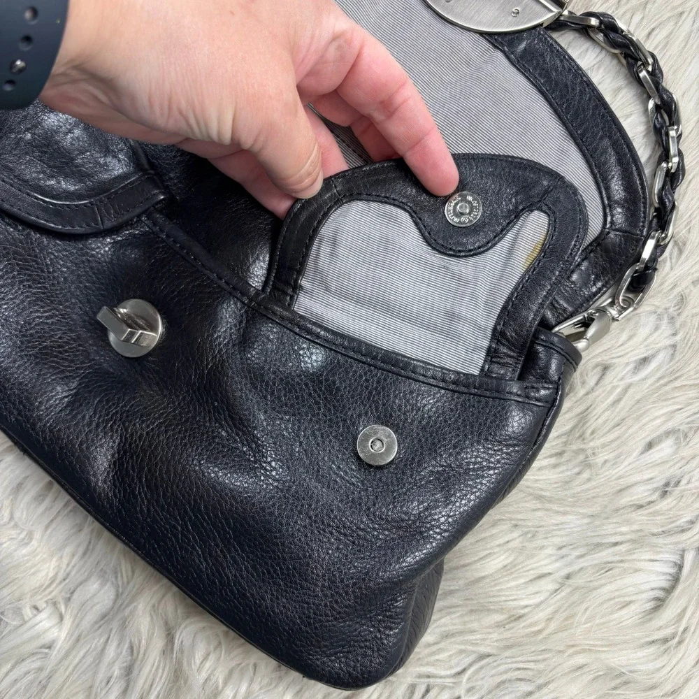 Elliott Lucca Black Leather Small Shoulder Bag Chain Strap Y2K Going Out Baddie